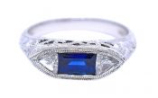 Art Deco Inspired .70ct Sapphire and Diamond Filigree 18kt Ring