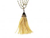 Art Deco Pearl Necklace with Black Onyx Diamond Pearl Pendant