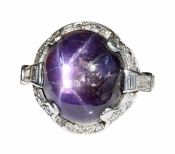 Art Deco 13.95ct Purple Star Sapphire and Diamond Ring in Platinum