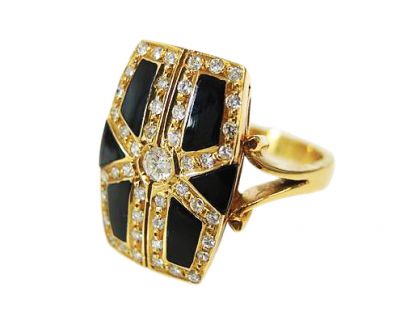 Art Deco Style Black Onyx and Diamond Ring