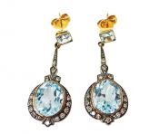 Art Deco Style Blue Topaz and Diamond Drop Earrings