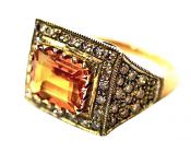 Art Deco Style 1.77ct Citrine and Diamond Ring in 18kt Yellow Gold and Silver