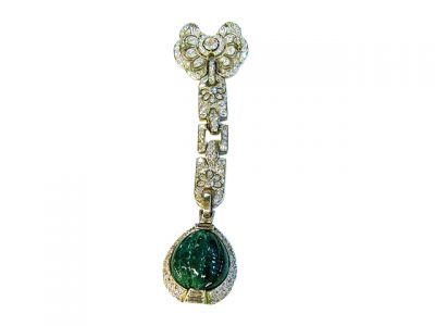 Art Deco Emerald and Diamond Brooch