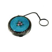 Art Deco Guilloche Enamel Sterling Silver Powder & Rouge Compact