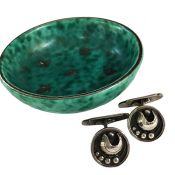 Art Deco Gustavsberg Stoneware Dish & Sterling Silver Cufflinks