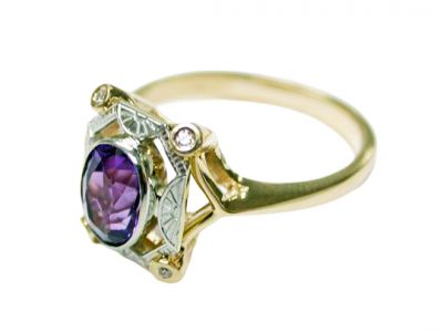 Art Deco Inspired Amethyst and Diamond Ring