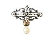 Art Deco Pearl and Diamond Brooch