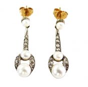 Art Deco Style Pearl and Diamond Earrings