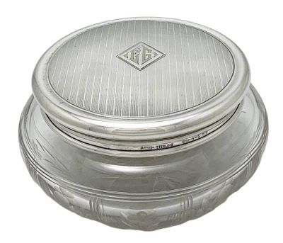 Art Deco William Kerr Sterling & Silver & Cut Glass Dresser Jar 