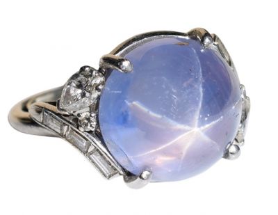 Birks Vintage 17.83ct Star Sapphire and Diamond Ring in Platinum