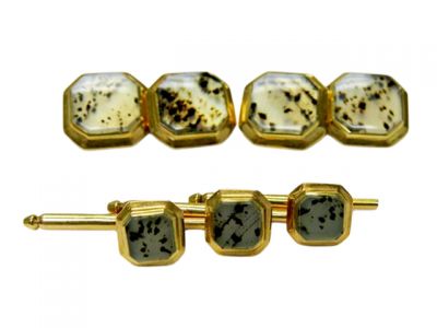 Birks Ellis Ryrie Moss Agate Cufflinks and Stud Set