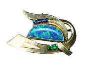 Brooch 14karat Yellow-Gold Opal Green Garnet and Sapphire