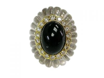 Ring Black Onyx Rock Crystal and Diamond