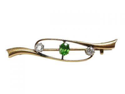 Green Garnet and Diamond Brooch