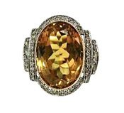 Vintage 21.67ct Citrine Cocktail Ring in 18kt Yellow Gold and Silver