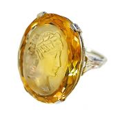 Vintage 19.52ct Citrine Intaglio 14kt Ring