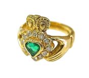 Fine .42ct Emerald and Diamond Claddagh 18kt Ring