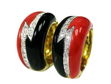 Coral and Onyx Earrings
