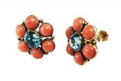Birks Vintage Zircon and Coral Cluster 14kt Earrings 