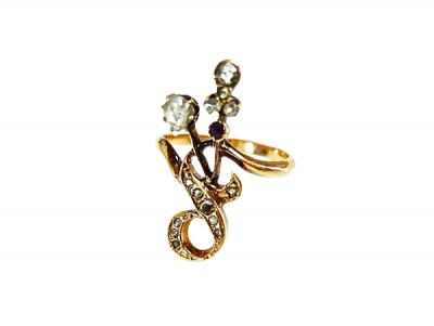 Antique Diamond and Ruby Floral Ring