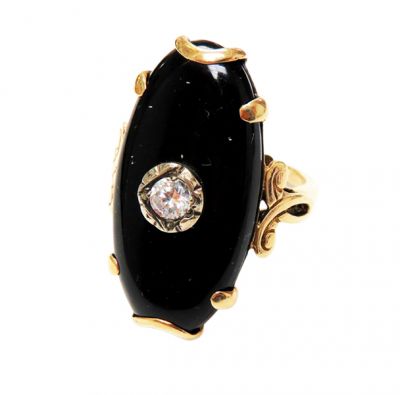 Edwardian Black Onyx and Diamond Ring