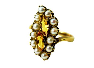Edwardian Citrine Seed Pearl Ring