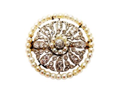 Edwardian Diamond and Pearl Brooch