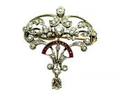 Edwardian Diamond and Ruby Brooch or Pendant
