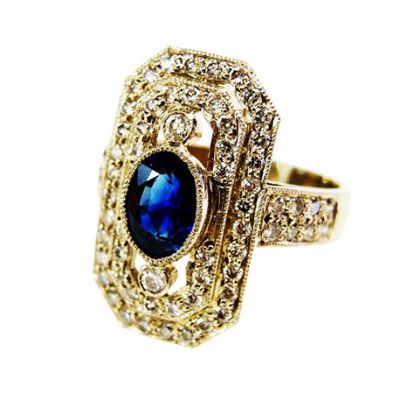 Edwardian Inspired 1.86ct Sapphire and Diamond 18kt Ring