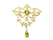 Edwardian Peridot and Pearl Brooch Pendant