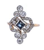 Edwardian .32ct Sapphire and Diamond Platinum and 18kt Ring