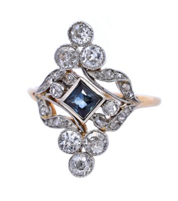 Edwardian .32ct Sapphire and Diamond Platinum and 18kt Ring