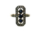 Edwardian Inspired Sapphire and Diamond Silver Top 18kt. Ring