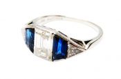 Ellis Bros Art Deco 1.18ct Diamond and Sapphire Platinum Ring