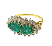 Vintage Emerald and Diamond Toi et Moi Cluster Ring