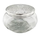 English Sterling Silver & Hand Blown Glass Dresser Jar Dated 1911