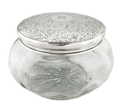 English Sterling Silver & Hand Blown Glass Dresser Jar Dated 1911