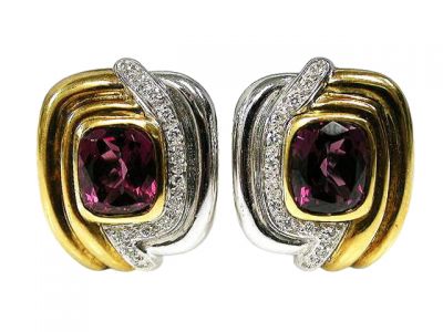 Vintage 3.82ct Garnet and Diamond Earrings in 18kt Yellow Gold