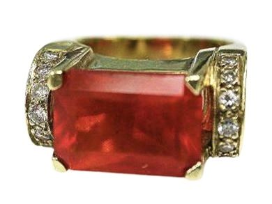 Vintage Fire Opal and Diamond Ring