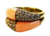 Mid Century Modern Coral and Diamond Ring