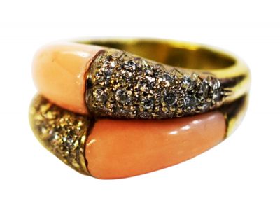 Mid Century Modern Coral and Diamond Ring