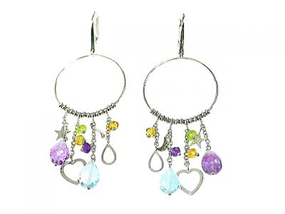 Modern Amethyst Blue Topaz and Assorted Charm Earrings