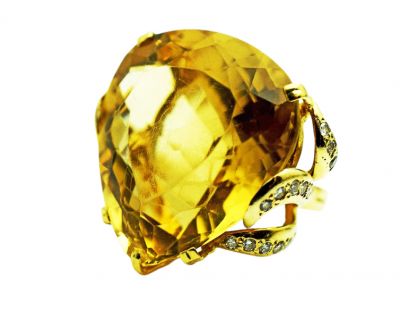 Modern Citrine and Diamond Ring
