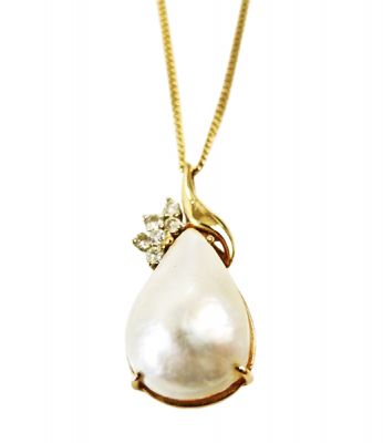 Modern Mabe Pearl and Diamond Pendant