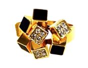 Modern Onyx and Diamond Abstract Cubic Ring