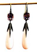 Modern Opal Amethyst Diamond Earrings