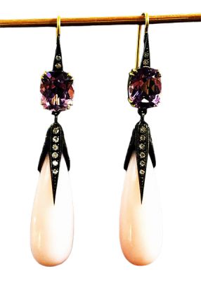 Modern Opal Amethyst Diamond Earrings