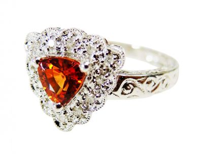 Modern Orange Sapphire and Diamond Ring