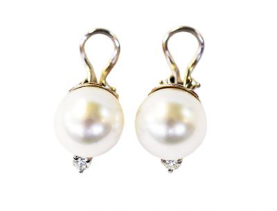 Modern Pearl and Diamond Earrings