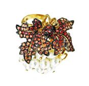 Modern Cultured Pearl and Orange Sapphire Maple Leaf 18kt Ring
